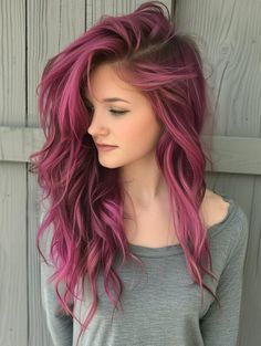 Explore Trendy Summer Hair Color Ideas for 2024 Blonde Red Purple Hair, Magenta Hair With Highlights, Fun Hair Colors For Brunettes, Red Pink Hair Color, Trendy Summer Hair Color, Hair Color Ideas Vibrant, Pinkish Purple Hair, Purple Pink Hair