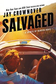 a book cover with two people in a convertible car driving down the road, one person is