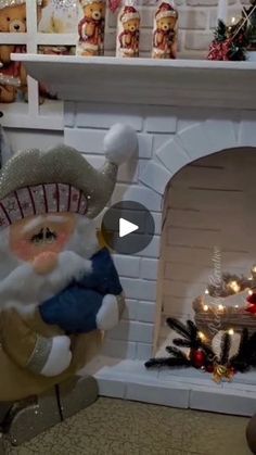 an animated santa clause sitting in front of a fireplace