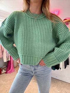 Our Matcha Latte Crop Sweater is the prettiest spring color sweater you'll wear over and over again. This sweater features sage color, cropped style, and exposed seam design on the hemline and neckline. Style this sweater with all your fave jeans and sneakers for the cutest casual fit! Content: 65% Acrylic 32% Polyester 3% Spandex Fit: TTS Model wearing size: Small Model sizing: 0-2 top, 24" bottoms | Height: 5'3" Color Sweater, Sage Color, Spring Color, Matcha Latte, Crop Sweater, Choose Happy, Cropped Style, Casual Fit, Spring Colors