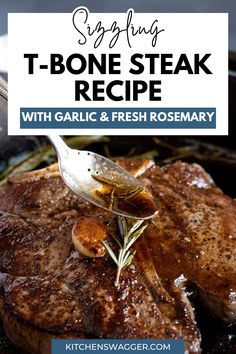 steak with garlic and fresh rosemary on the side