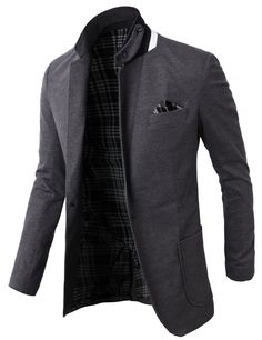 H2H Mens Fashion Slim Fit Blazer Jacket with Snap Collar GRAY US XL/Asia 3XL (KMOBL01) Oversized Fashion, Slim Fit Suit Men, Western Suits, Fitted Blazer Jacket, Leather Blazer Jacket, Mens Sport Coat, Lightweight Blazer, Slim Fit Jackets