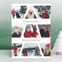 a christmas card with photos of people and a dog