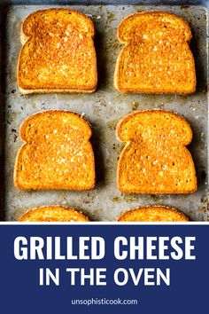 grilled cheese in the oven with text overlay