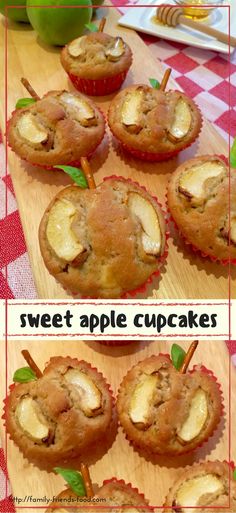 two pictures show different types of apple cupcakes