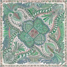 Le Jardin de la Maharani | Réf. : H243070S 02 blanc/vert/rose pâle | €925 | Châle 70 % cachemire 30 % soie (140 x 140 cm) Hermes 2023, Textile Pattern Texture, Paisley Bedding, Silk Scarf Design, Scarf Art, Deco Paint, Scarf Designs, Art Scarves, Textiles Patterns