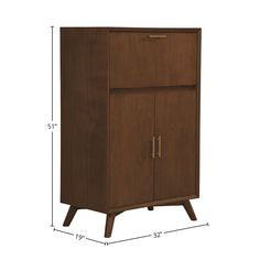 an image of a wooden cabinet with measurements for the door and drawer on it's side