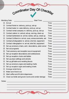 a printable wedding checklist with the words'coordator day of checklist '