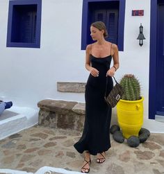 Clean Girl Vacation Outfits, Clean Rich Girl Outfits, Spanish Vacation Outfits, Black Sundress Outfit Summer, Clean Girl Aesthetic Outfits Summer, Milan Fits, Sundress Outfit Summer, Formal Dinner Outfit, Cabo Trip