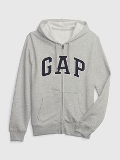 Soft cotton-blend hoodie.  Hooded neckline with drawcords.  Long sleeves with banded cuffs.  Zipper front.  Front kanga pockets.  Banded hem.  Gap logo at chest.  Straight silhouette with a relaxed fit.  Hits at the hip.  Models are 6′1″–6′2″ 185 cm–188 cm) with a 31″ 79 cm) waist & 32–33″ 81 cm–84 cm) inseam & are wearing Gap Gap Hoodie Zip Up, Gap Zip Up, Grey Zip Up, Grey Gap Hoodie, Gap Clothes, Deadpool Jacket, Gap Zip Up Hoodie, Hoodie Gap, Batman Outfits