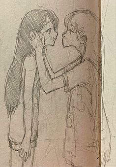 a drawing of two people hugging each other