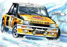 an image of a car that is painted in yellow and black with the words renaut eif on it