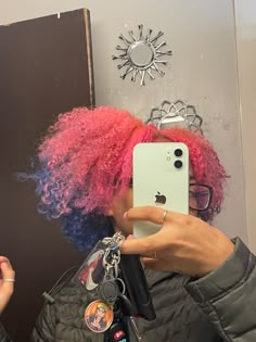 Pink And Blue Curly Hair, Pink And Blue Natural Hair, Dark Blue And Pink Hair, Blue And Pink Hair Ideas, Blue And Pink Hair, Puffy Hair