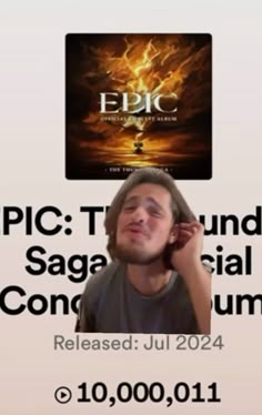 a man with his head in his hands next to a sign that says epic thunder saga special concert