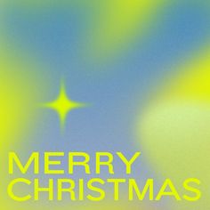 a yellow and blue christmas card with the words merry christmas written in white on it