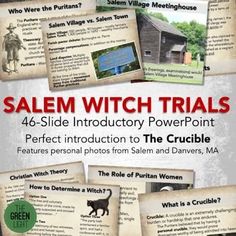 the salem witch trials book is shown in this graphic style, with information about it