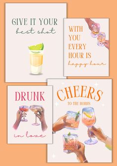 four cards with different types of drinks on them