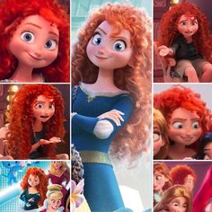 many different pictures of the same character from disney's princess mera, including red hair