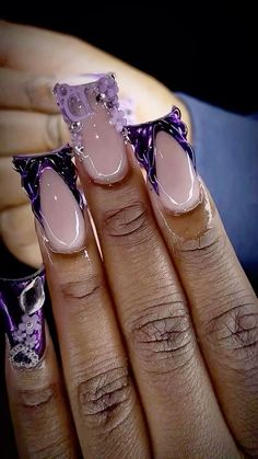 Purple Duck Nails, Purple Acrylic Nails, Hard Nails, Colored Acrylic Nails, Girly Acrylic Nails, Her Nails, Short Square Acrylic Nails, Dope Nail Designs