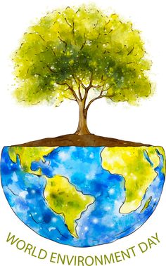 the earth with a tree growing out of it and words world environment day written below