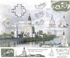 an architectural drawing of the cathedrals and buildings