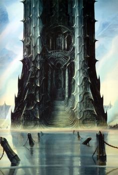 an image of a fantasy castle in the water