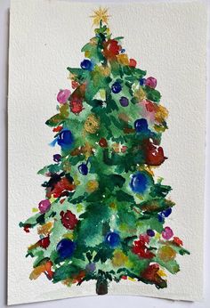 a watercolor painting of a christmas tree