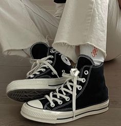 Black Converse Aesthetic, High Cut Shoes, Sneaker Ideas, Converse 70s, Black And White Converse, Black Chucks, Vintage Socks, Shoes Converse