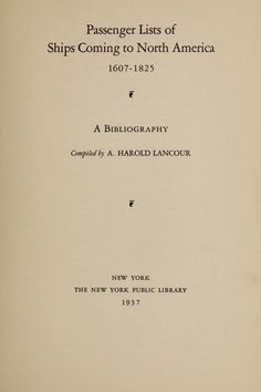 an old book with the title passage lists of ships coming to north america