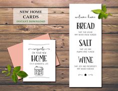 two cards with the words to your home, and an envelope for wine tasting on them