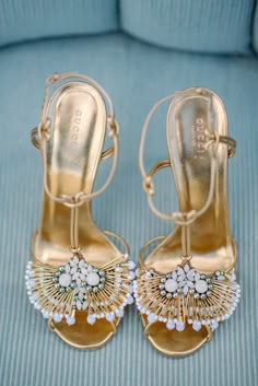 Gucci Blue Wedding Gowns, Gold Shoes