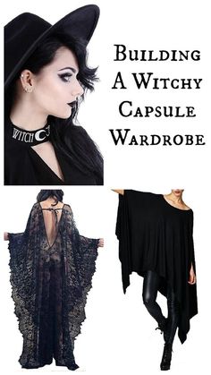 Womens Witch Outfit, Goth Capsule Wardrobe Plus Size, Witch Fashion Aesthetic Modern, Witchy Office Fashion, Cottage Goth Aesthetic Outfits, Witchy Mom Outfits, Witch Capsule Wardrobe, Capsule Wardrobe Goth, Cozy Goth Aesthetic