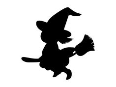 two silhouettes of witches flying in the air, one holding a broom and the other looking