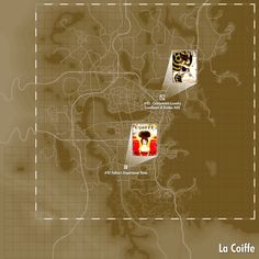 a map showing the location of several locations in la coiffe, which is located on