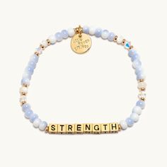 Strength- Little Words Project Bracelet Strength Bracelet, 17th Birthday Gifts, Acrylic Bracelet, Cotton Clouds, Trending Bracelets, To Be Kind, 17th Birthday, Crystal Beads Bracelet, Gold Letters