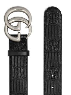 GG Marmont embossed belt from GUCCI featuring black, leather, logo plaque, belt loops and punch-hole detailing. This item is in size 105 and the color is Gucci Luxury Classic Belts, Gucci Belt Women Farfetch, Luxury Gucci Black Belt Buckles, Luxury Gucci Belt With Gold-tone Hardware, Luxury Gucci Belts For Men, Luxury Men's Gucci Belts, Luxury Designer Belt With Logo, Classic Gucci Luxury Belts, Luxury Designer Gucci Belt Buckles