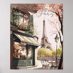 a painting of the eiffel tower in paris, france is displayed on a wall