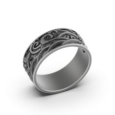 Wave Ring, Silver Engraved Ring, Mens Band Wave Pattern Ring, Ring for Men, Geometric Style Vintage Ring, Gift for Him Encounter the confluence of nature and artistry with our meticulously crafted Wave Ring. Drawing inspiration from the ceaseless tides, this Silver Engraved Ring boasts a timeless Geometric Style that embodies the essence of waves. Ideal for men who are rooted yet ever-changing like the sea, this Vintage Ring is more than just an accessory; it's a symbol. Whether you're marking a Wedding Ring Man, Wave Ring Silver, Ring Drawing, Black Waves, Wedding Band Black, Ring Man, Engraved Ring, Wave Ring, Pattern Ring