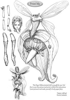 a drawing of a fairy and some other items