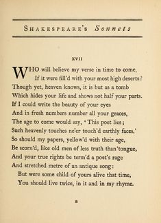 shakespeare's sonnets - page from the book william shakespeare's sonnets