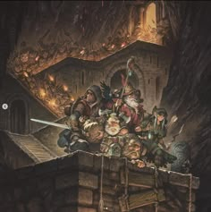 an image of a group of people sitting on top of a pile of stuff in the dark