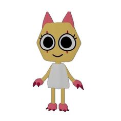 an image of a cartoon character with big eyes and pink hair, standing in front of a white background