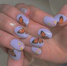 Butterfly Nails, Orange Butterfly, Butterfly Nail, Dream Nails, Cute Nail Designs, Nail Decorations, Gorgeous Nails, Cute Acrylic Nails, Halloween Nails