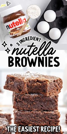 chocolate brownies stacked on top of each other with the title overlaying it