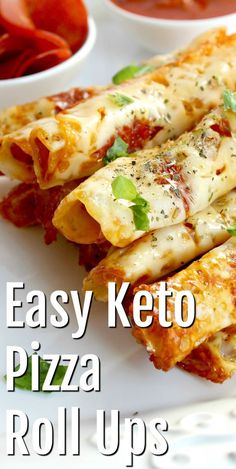 easy keto pizza roll ups on a white plate