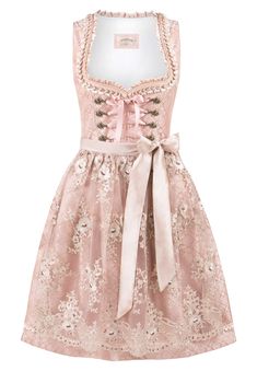 Stockerpoint Dirndl 2 pc. set, blouse not included 100% Polyester Apron: included With beautiful Design creates this magic exclusive Dirndl with many charming details. The Mieder has a classy line with a floral design and matching ruffles The lacing is with an in tone matching Satin band enhancing the design. The pleated skirt with a pocket is elegant and the apron give it an elegant touch. Length: Midi Fit:1 size smaller than normal size Wash:30° C cold do not bleach No Dryer low Iron Zipper Wedding Dirndl, Lace Apron, Pink Apron, Dirndl Blouse, Embroidered Apron, Old Pink, Dirndl Dress, Dusky Pink, Apron Dress