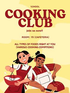 an advertisement for cooking club with two people