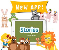 an ipad with the words new app on it and several cartoon animals around it,