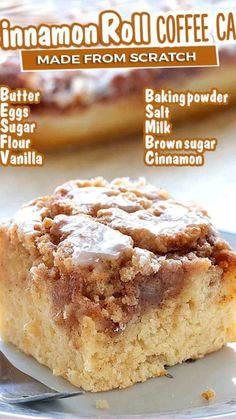 cinnamon roll coffee cake made from scratch on a plate