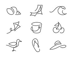 a set of different types of icons in black and white on a white background illustration